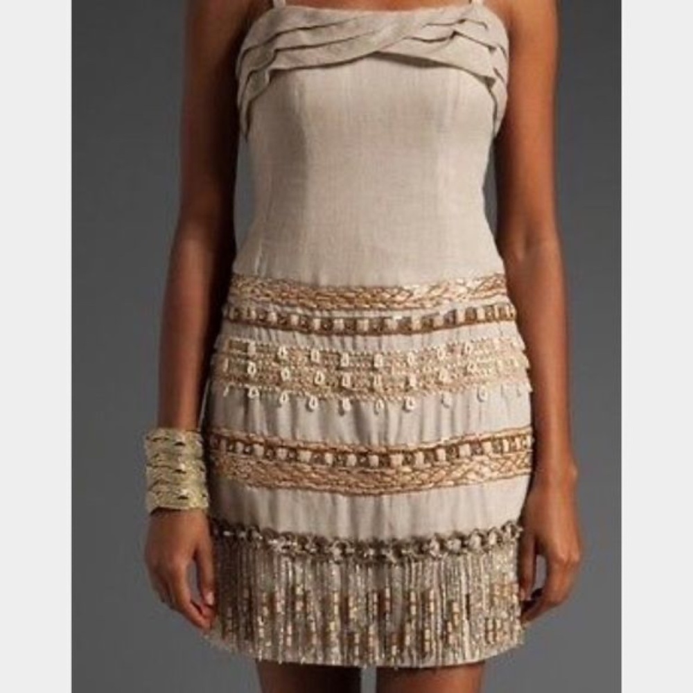 Nanette Lepore boho Beaded Linen mini dress - Picture 1 of 5